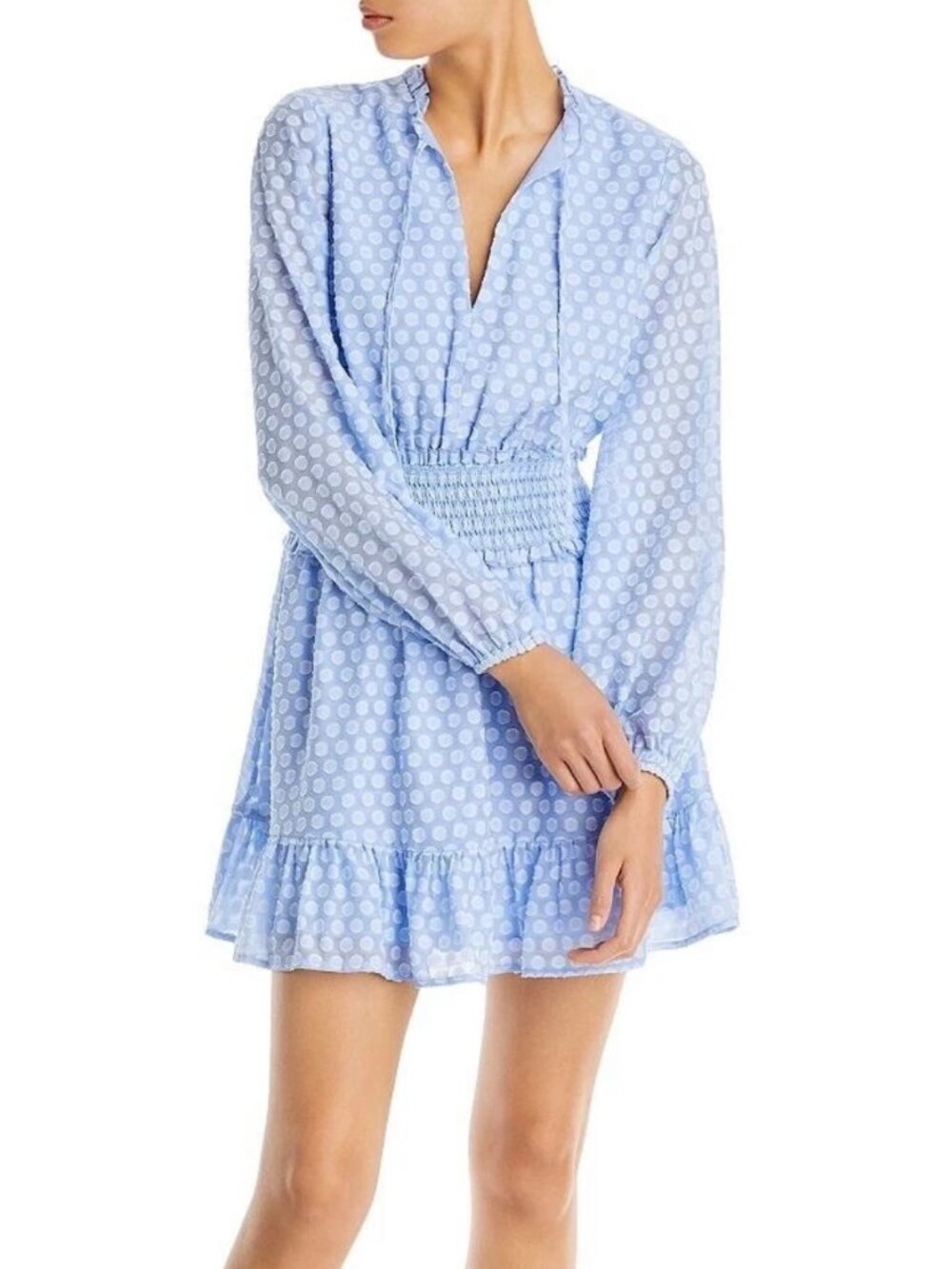 NWT  BLOOMINGDALE'S AQUA LABEL LIGHT BLUE TIE NECK MINI DRESS M